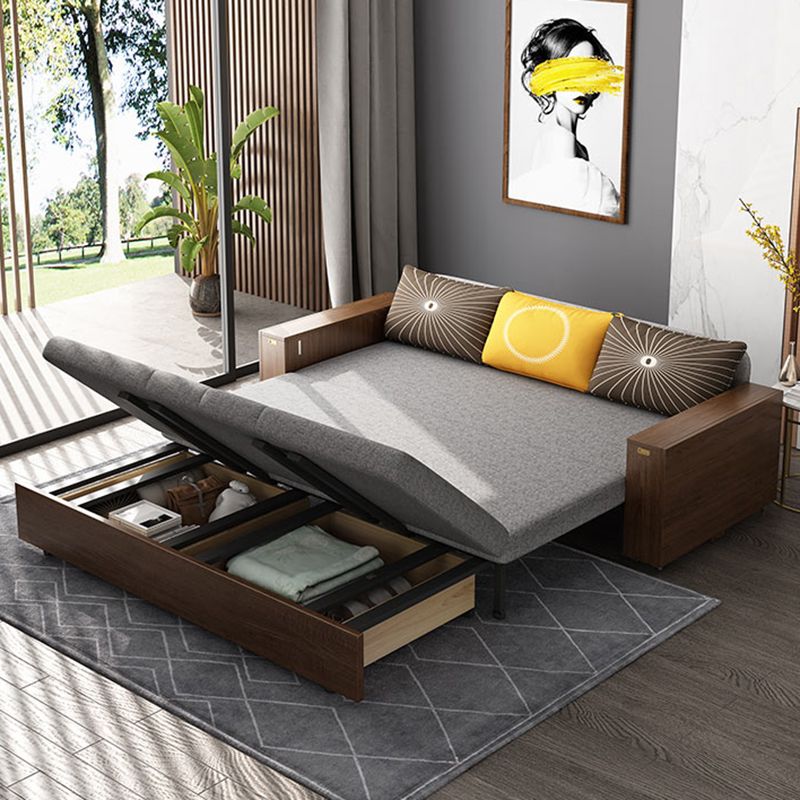 Solid Wood Farmhouse Removable Futon Sofa Bed in Brown with Storage