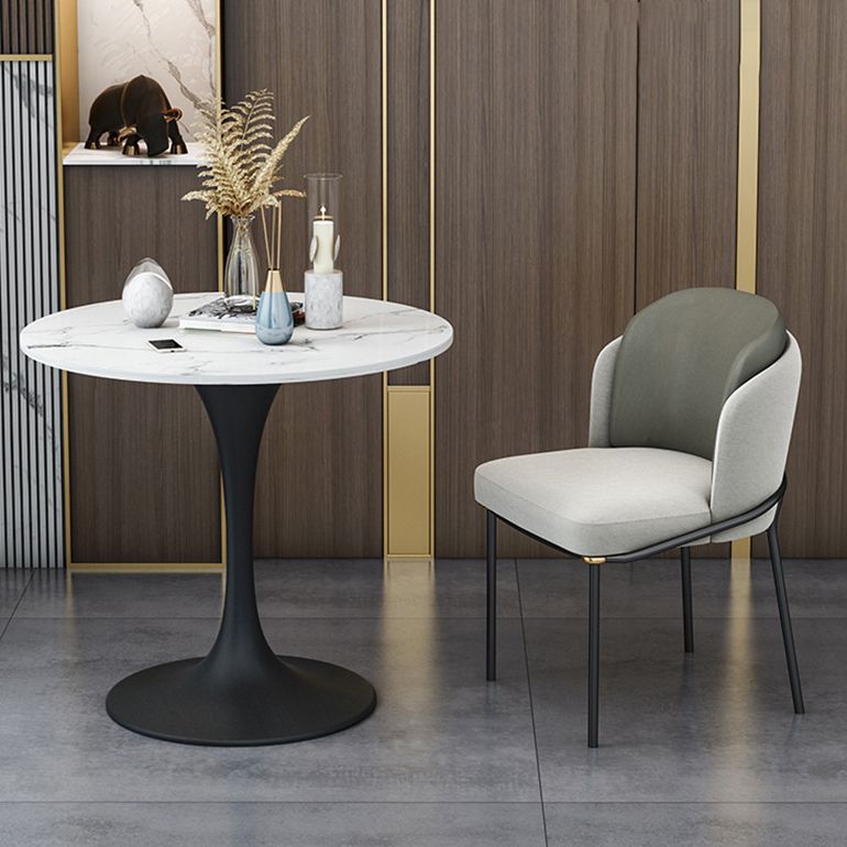 White Faux Marble Top Dining Table Set 1/2/5 Pieces Round Dining Set with Padded Chairs