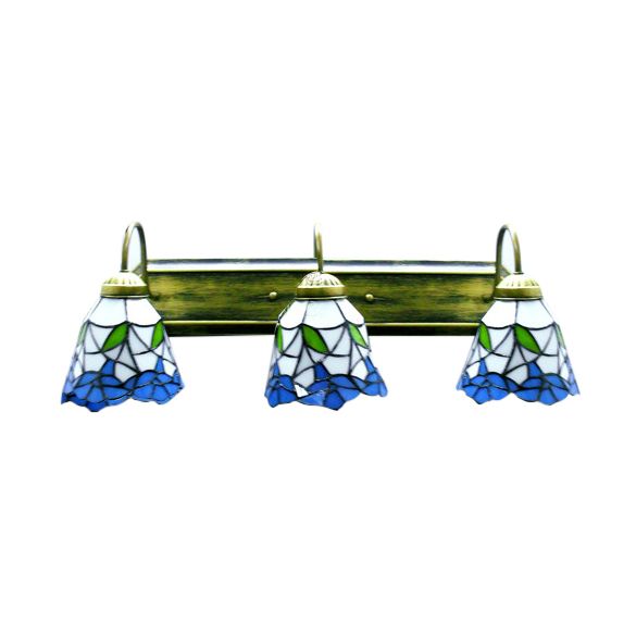 Flower Blue-White Glass Sconce Lighting Tiffany 3 Heads Bronze Wall Mounted Light