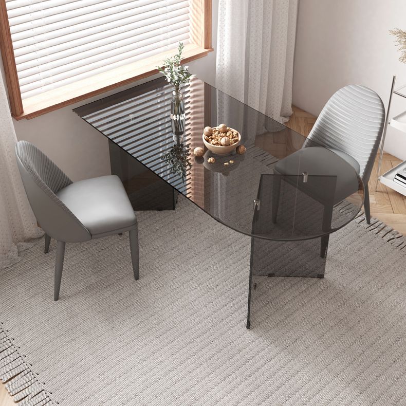 Mesa de comedor de vidrio templado contemporáneo Mesa de comedor de pedestal doble para cenar
