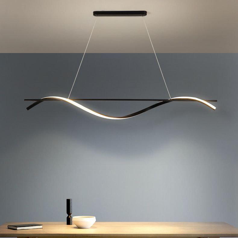 39.3 Inches Wide Modern Minimalist LED Island Light Iron Long Strip Bar Lighting Fixture in Black