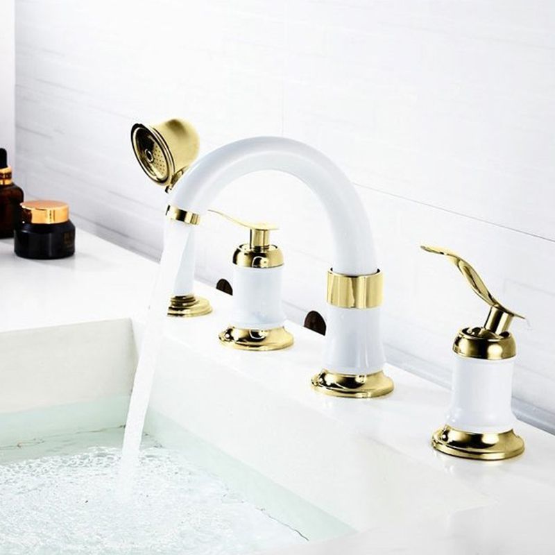 Luxury Rotatable Widespread Sink Faucet Circular Lever Handle Faucet with Water Hose