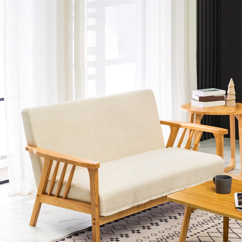 Square Arm Sofa Solid Wood Pillow Back Seating for Living Room