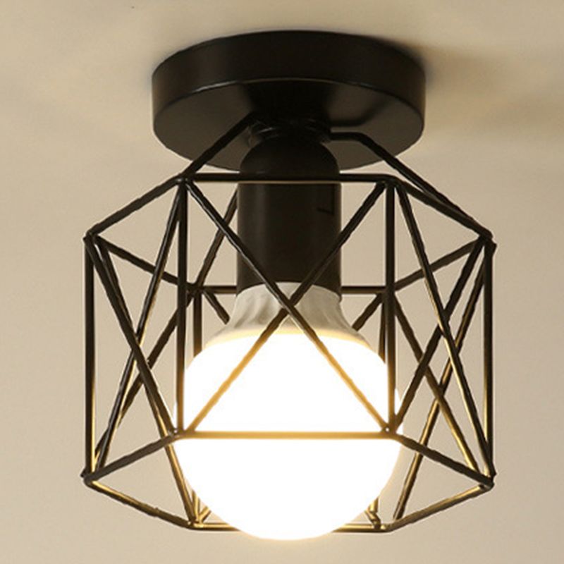 Industrial Creative Ceiling Fixture Wrought Iron Geometric Flush Mount for Corridor