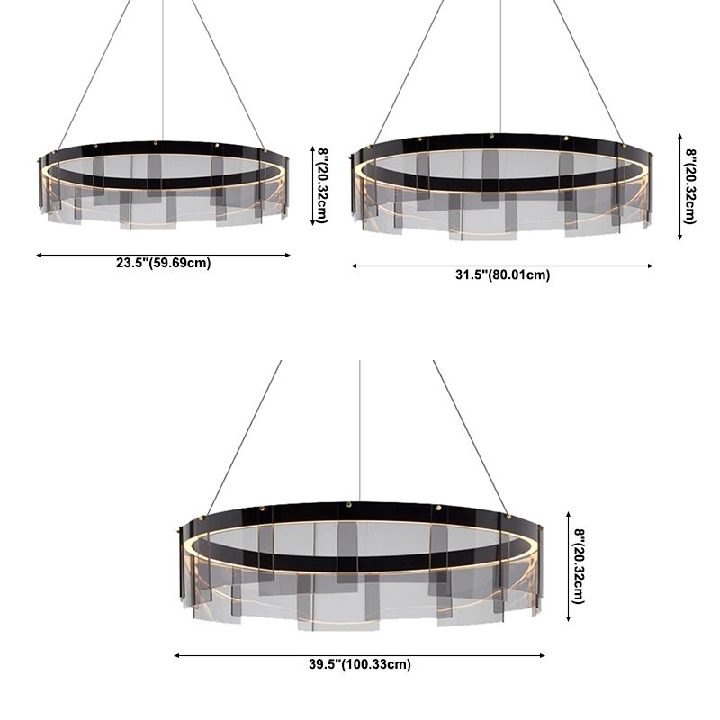 Luz de colgante circular de metal ligero de lámpara LED de lámpara LED moderno con sombra de vidrio