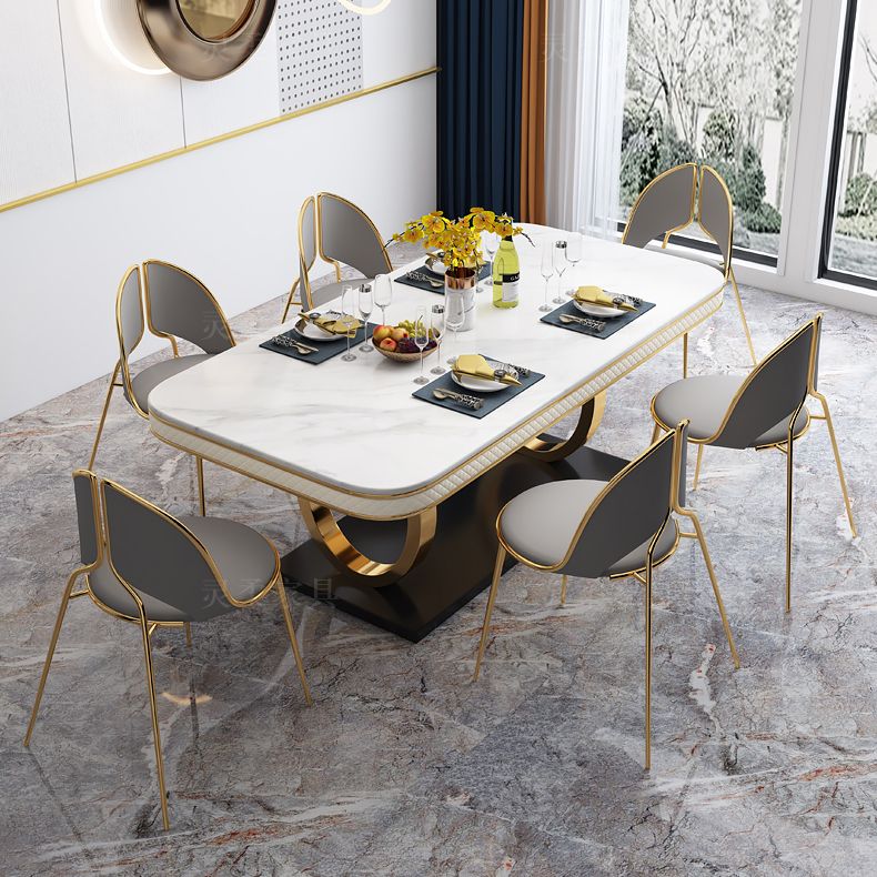 Modern 1/2/5/7 Pieces Dining Set Marble Dining Table with Leather Chairs