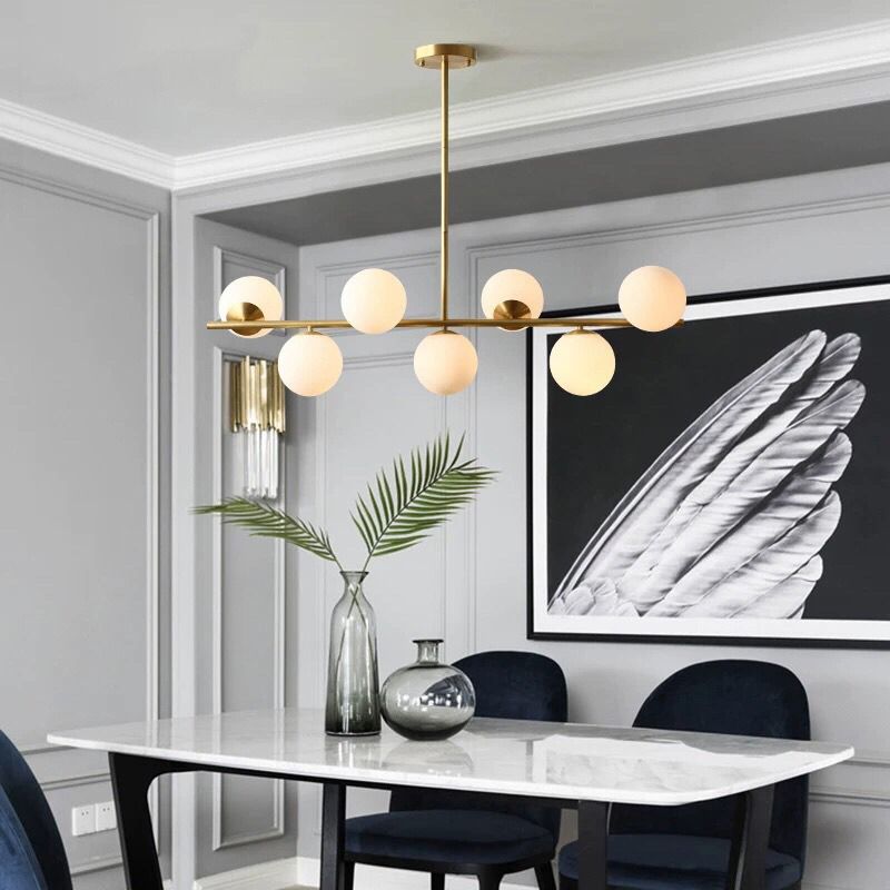 Ball Shape Glass Chandelier Modern Style 7 Lights Island Ceiling Light in Gold