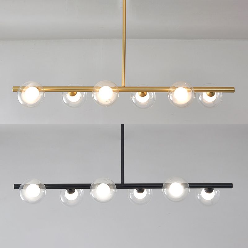 Luz de la isla de vidrio global transparente en el estilo creativo moderno Luz de colgante de hierro forjado para el comedor