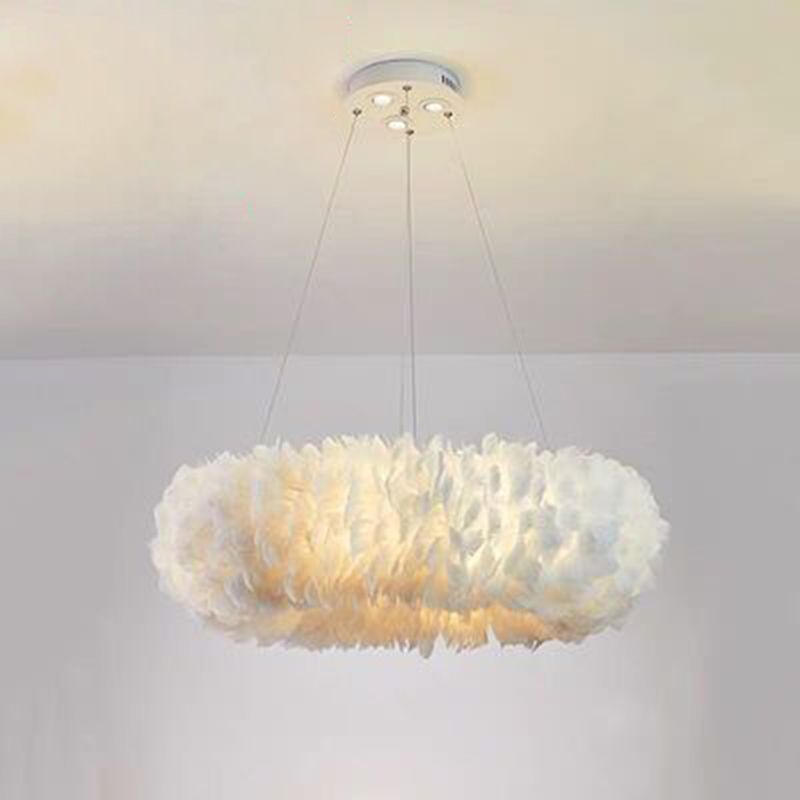 Feather Circle Chandelier Light Fixture Nordic Pendant Lighting Fixture in White