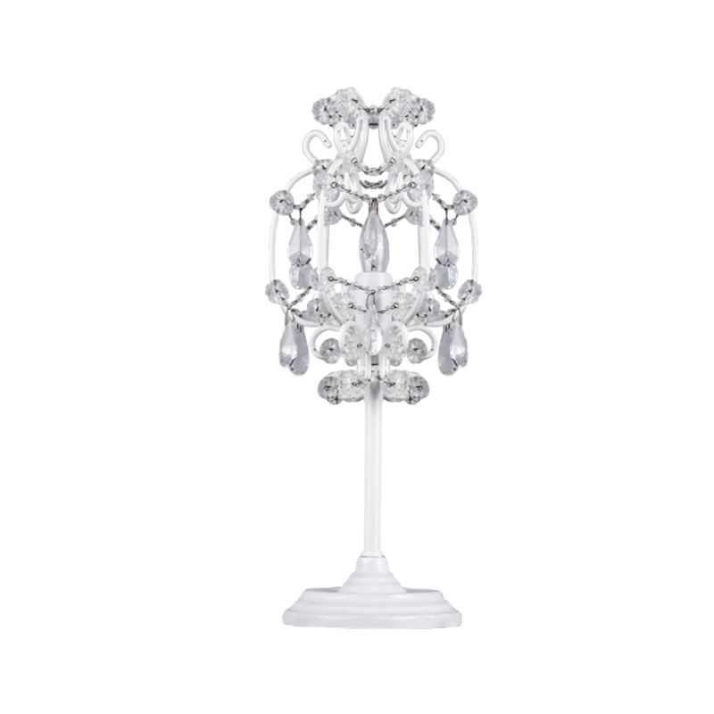 Lámpara de mesa de linterna de estilo retro de metal de 1 luz iluminación de mesita de noche en blanco/oro con gotas de cristal transparentes