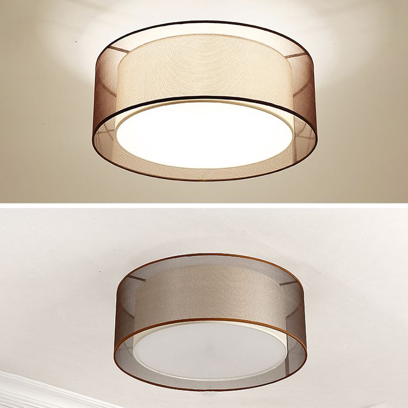 Acrylic Geometric Ceiling Light in Traditional Classic Style Wrought Iron Flush Mount with Flax Fabric Shade