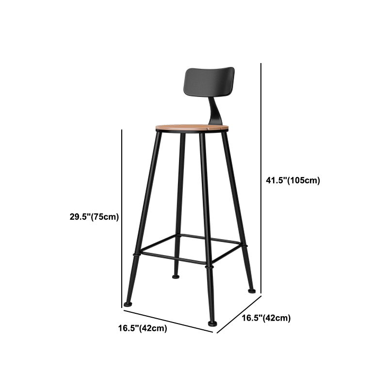 Outdoor Industrial Counter Stool Wood and Metal Black Footrest Bar Stool