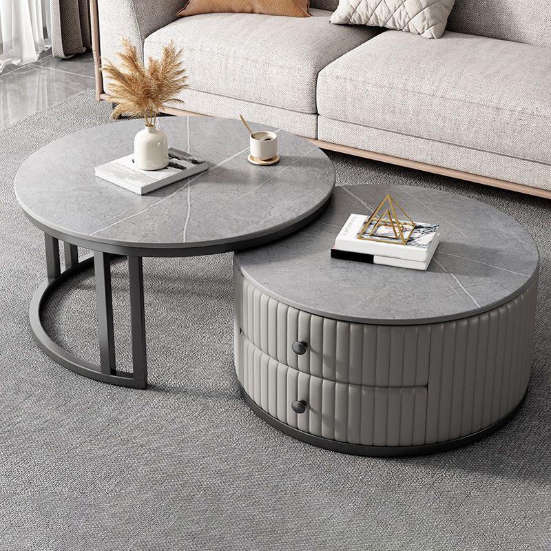Round Nesting Coffee Table Set Frame Coffee Table Set with 2 Drawers