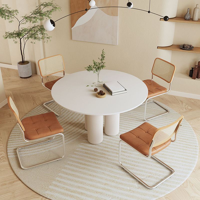 Round Standard Height Dining Table Modern Stone and Metal White Dinette Table