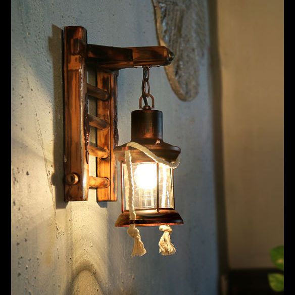 Retro Rustic Style Wall Lighting Ideas Bamboo Hanging Board Suspended Wall Sconce for Attic Tearoom