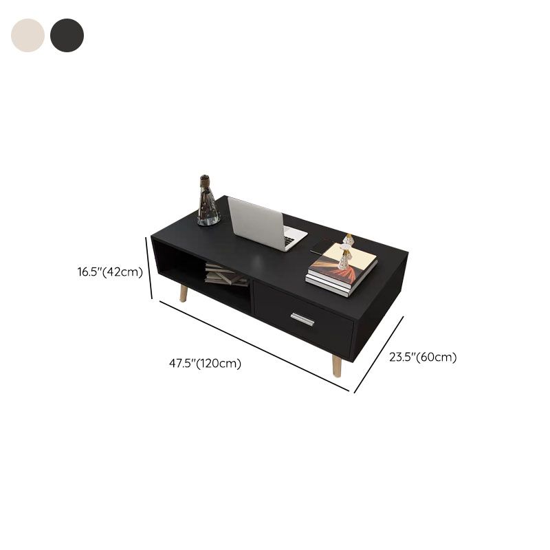 16.53" Tall Rectangle Coffee Table Wooden 4 Legs Cocktail Table with Storage