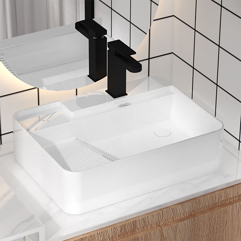 Modern Bathroom Sink Porcelain Solid Color Rectangular Vessel with Pop-Up Drain