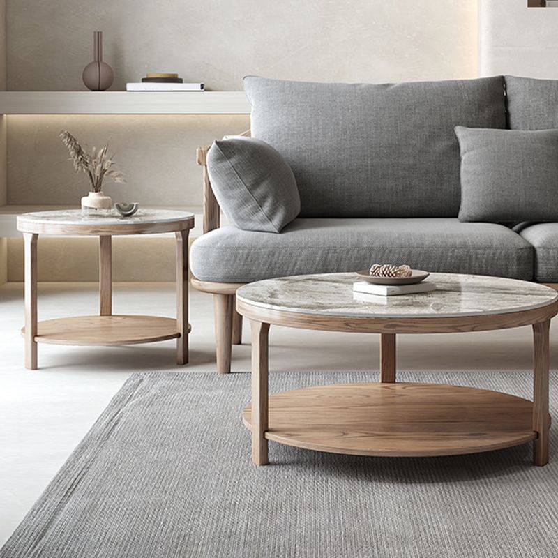 Modern Round 3 Legs Coffee Table No Distressing Coffee Table Set with Shelf