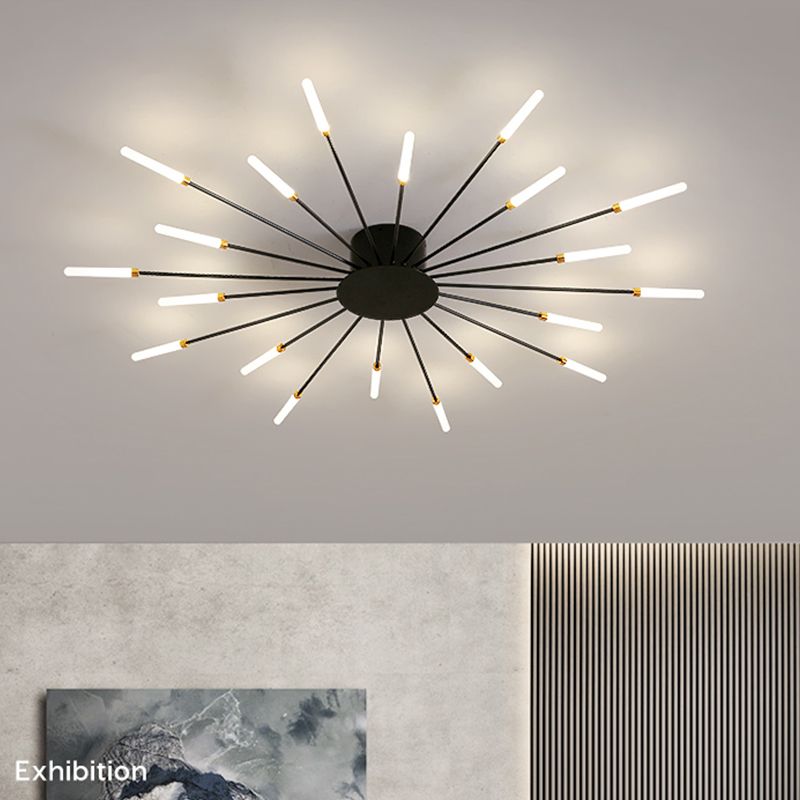 Modern Minimalist LED Semi Flush Mount Lacquered Iron Linear Ceiling Light with Acrylic Shade