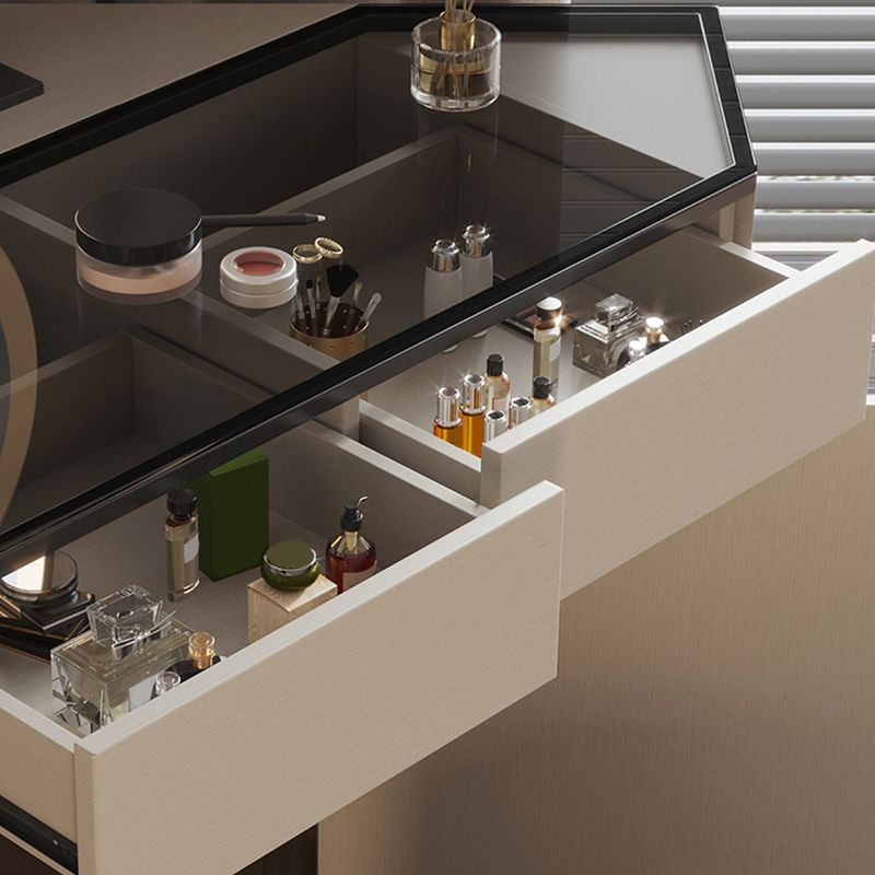 Modern Glass Corner Vanity Table Set 29.53" D 4-Drawer Makeup Vanity Table
