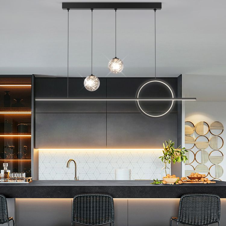 4 Lights de la isla de luz ligera Luces de la isla de vidrio contemporánea en negro