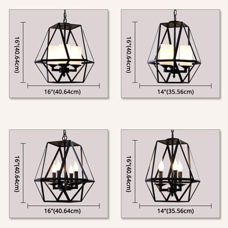 Wrought Iron Black Pendant Light in Industrial Vintage Style Geometric Adjustable Ceiling Light with Iron Frame