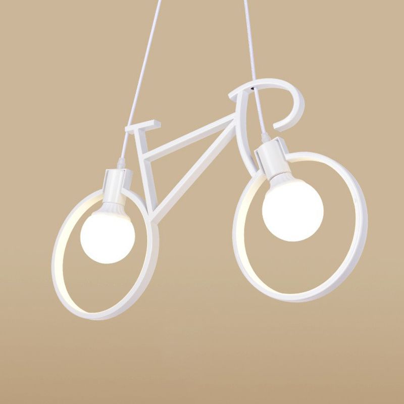 Bicycle Bedroom Pendant Light Metallic 2 Bulbs Art Deco Suspended Lighting Fixture