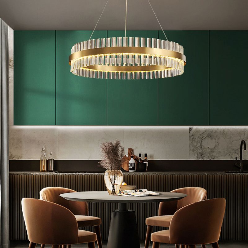 Contemporary Circular LED Chandelier Pendant Light Crystal Ceiling Pendant Light