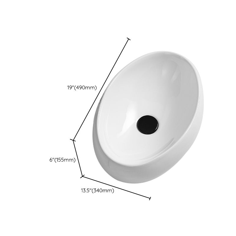 Traditional Vessel Lavatory Sink Oval Porcelain with Pop-Up Drain Basin Sink