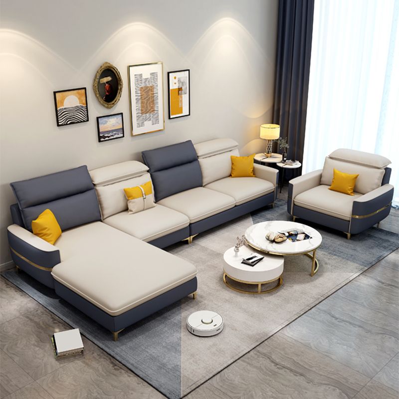 Modern 33.46 " H Faux Leather Square Arm Sofa & Chaise for Living Room