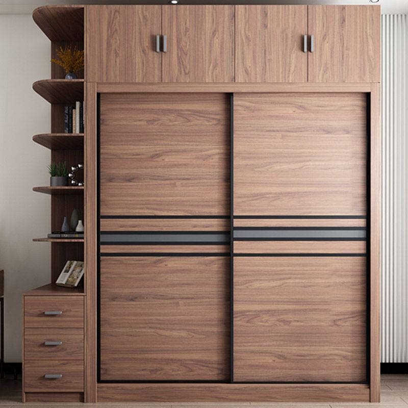 Brown Engineered Wood Wardrobe Armoire Modern Wardrobe Closet