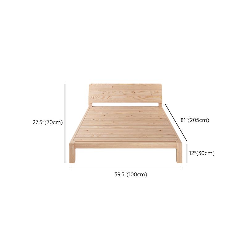Scandinavian Full Panel Bed Natural Platform Bed with 2 Storage Drawers