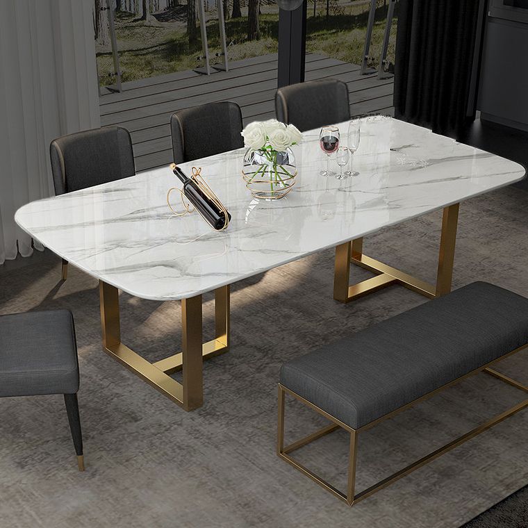 Traditional Luxury Dining Table Rectangle Sintered Stone Sled Dining Table