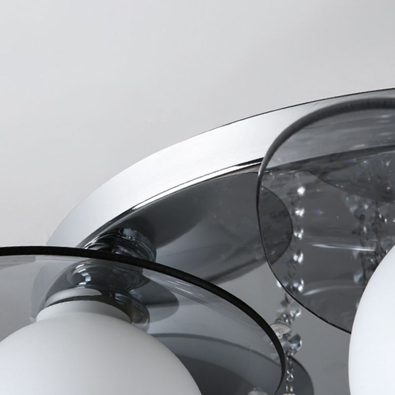 Lámpara de techo de globo de metal de estilo moderno y lujoso con montaje empotrado de cristal plateado y decoración de cristal