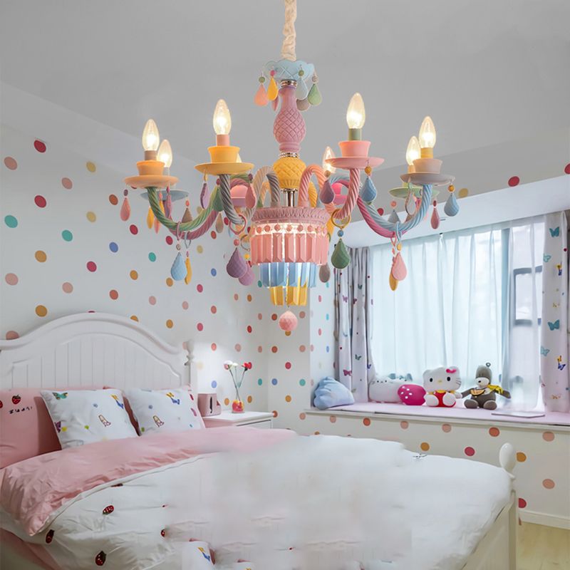 Multi Head Macron Candle Chandelier Glass Chandelier Lighting Fixtures for Bedroom