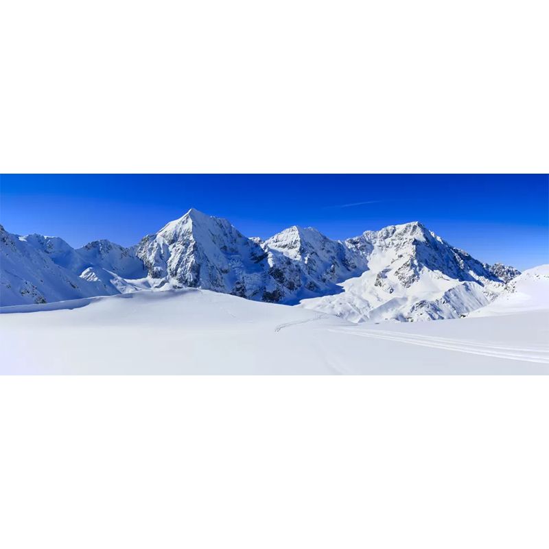 Full Size Snow Scenery Mural for Bedroom Straight Road to Mountain Pattern Wall Decor in Blue-White, Waterproof