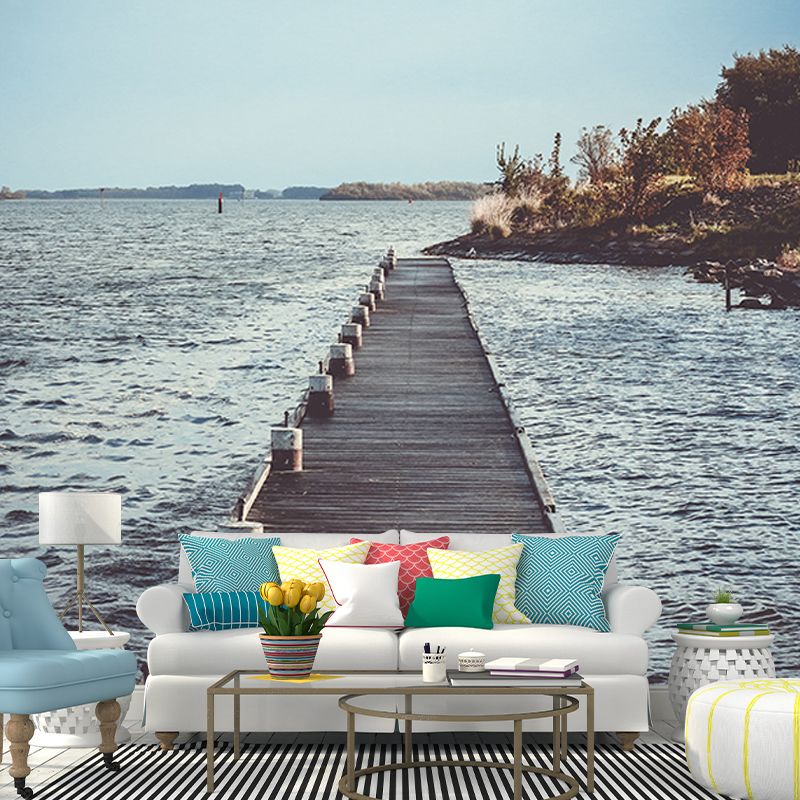 Washable Photography Mural Wallpaper Wooden Bridge Indoor Wall Mural