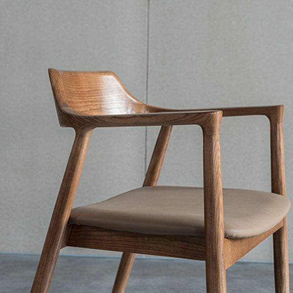 Arm Chair Traditional Style Dining Open Back Chair with Wooden Legs