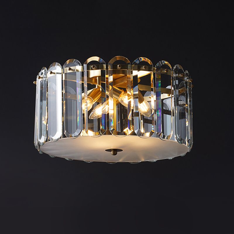 4 Bulbs Doorway Flush Light Fixture Modern White Ceiling Flush Mount with Drum Clear Crystal Rectangle Shade