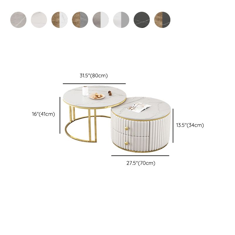 Round Coffee Table Glass Top Nesting Coffee Table Set with Golden Legs