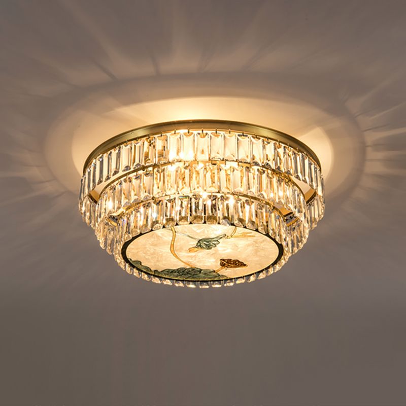 Luminaire encastré à LED en forme de cercle de cristal à facettes, luminaire minimaliste en laiton