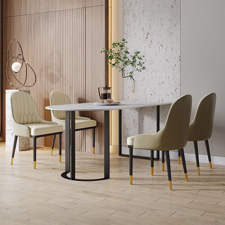 Contemporary Dining Table Stone Dining Site Table with Double Pedestal