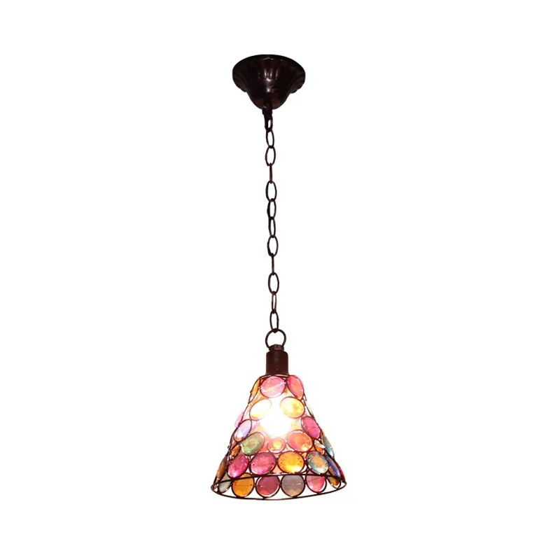 7"/12.5" Tall 1 Light Stained Glass Hanging Lamp Antique Rust Conical Restaurant Down Lighting
