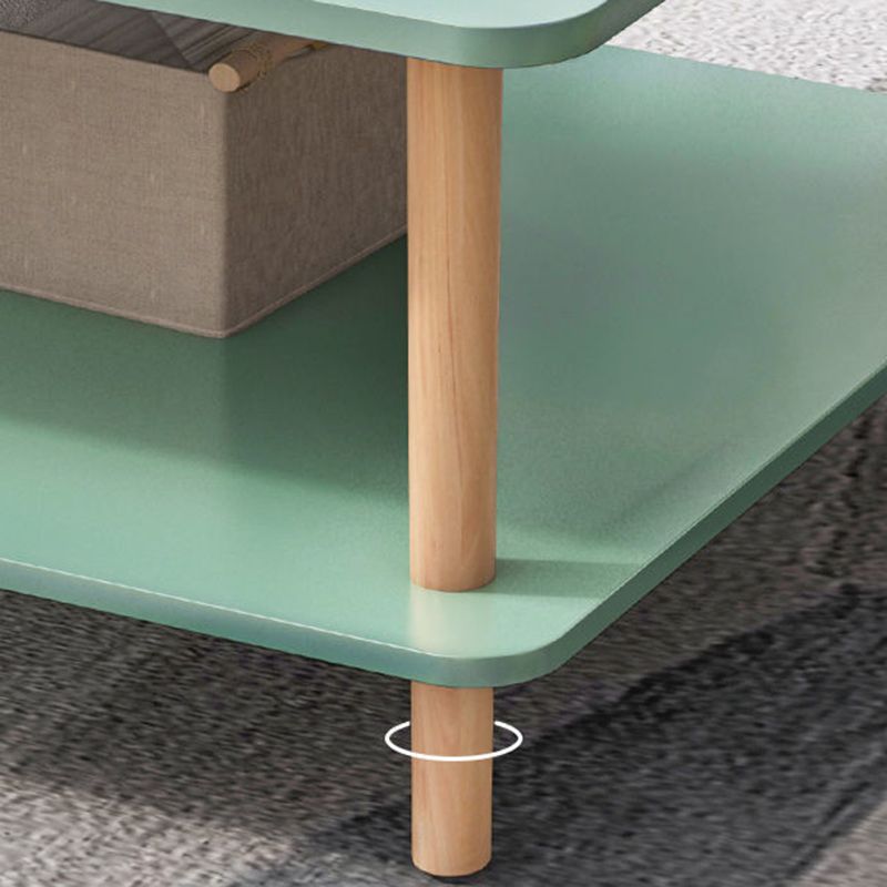 Modern Wooden Coffee Table with 4 Natural Wooden Legs and Storage