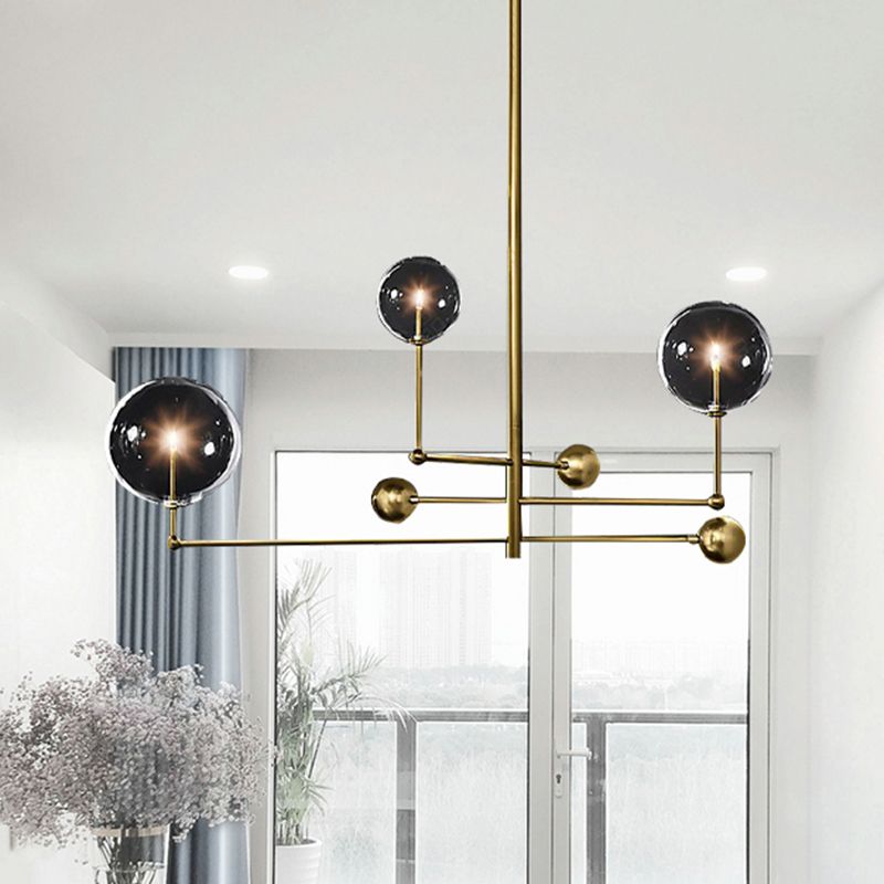 Globe Chandelier Lighting Post Modern Clear Glass 3 Lights Black/Gold Hanging Pendant Light