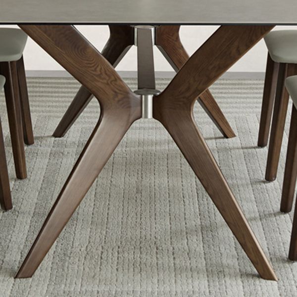 Industrial Style Rectangle Dining Table Sintered Stone Table with Wooden Legs