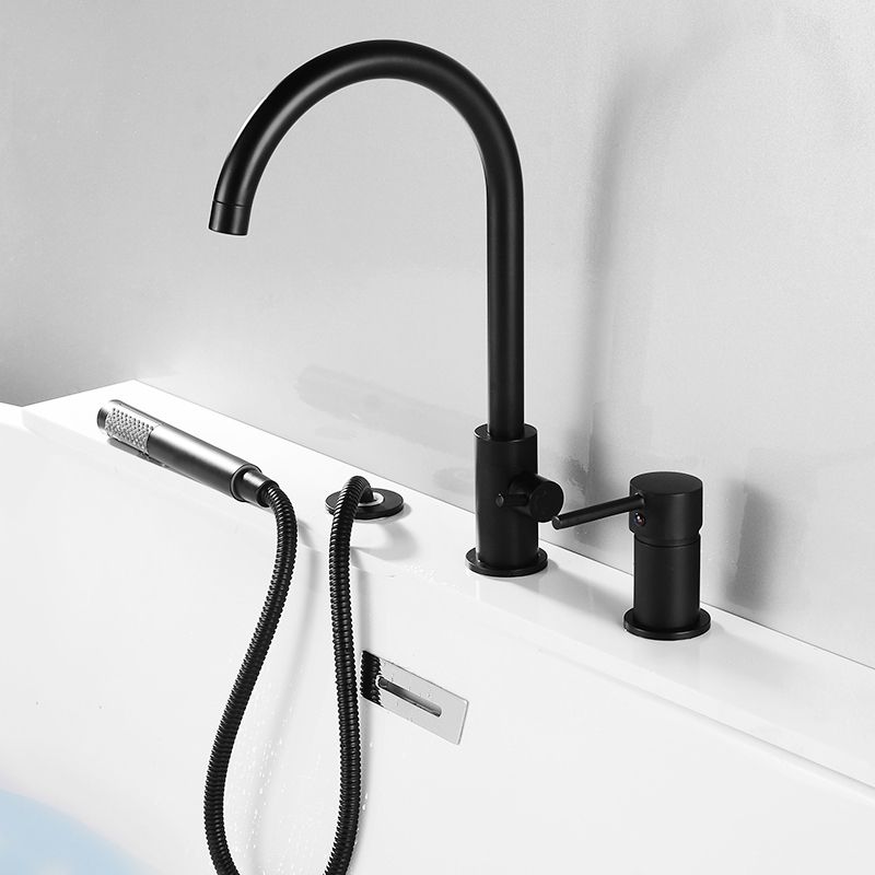Modern Deck Mounted Metal Tub Filler Gooseneck Faucet in Black/Gold/Silver