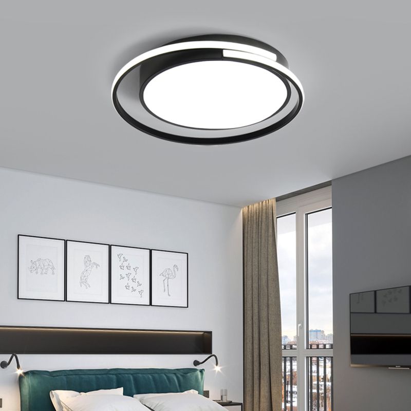 Black and White Metal Flush Mount Modern Style Rounded Ceiling Light Fixture for Bedroom
