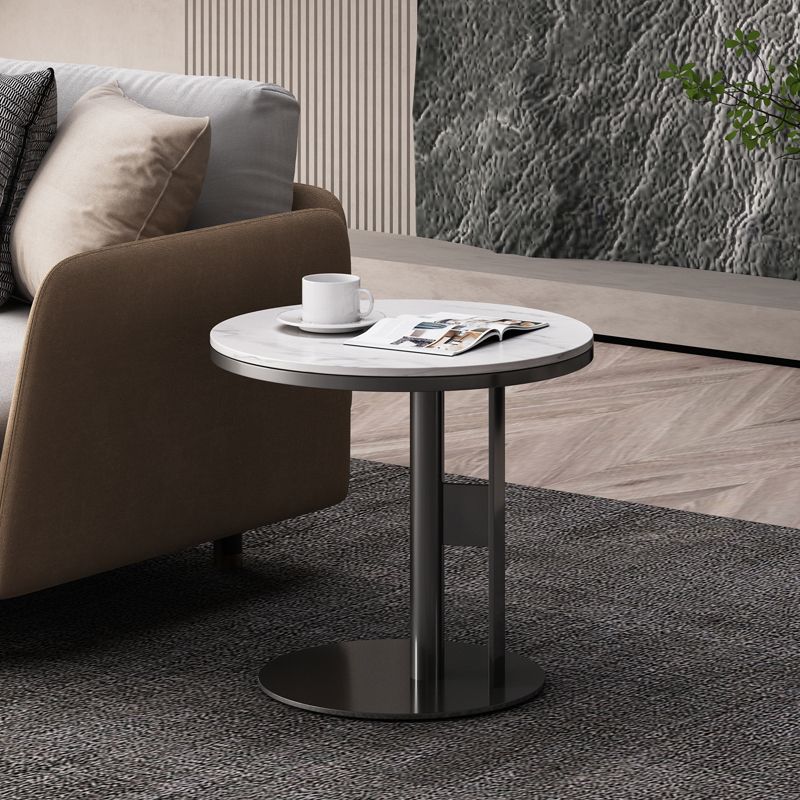 19.6" Tall Modern Round Slate Top Side Table Iron Abstract End Table