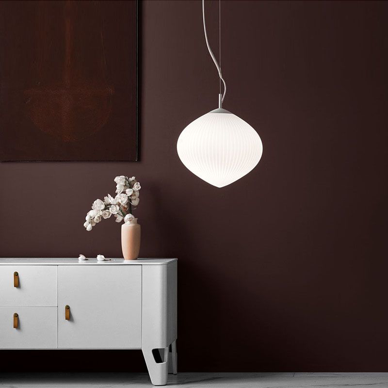 Flower Shape Hanging Lighting Modern Style Glass 1 Light Pendant Lamp for Restaurant